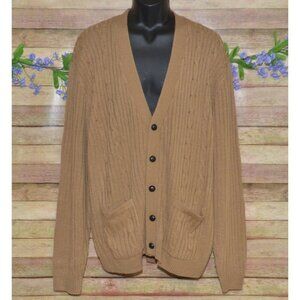 John Blair Mens Brown Button Up Cardigan Sweater Size XL Cable Knit Academia